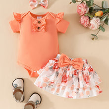 Load image into Gallery viewer, Peach Floral Skirt Set