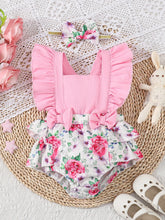 Load image into Gallery viewer, Pink Floral Halter Romper Set
